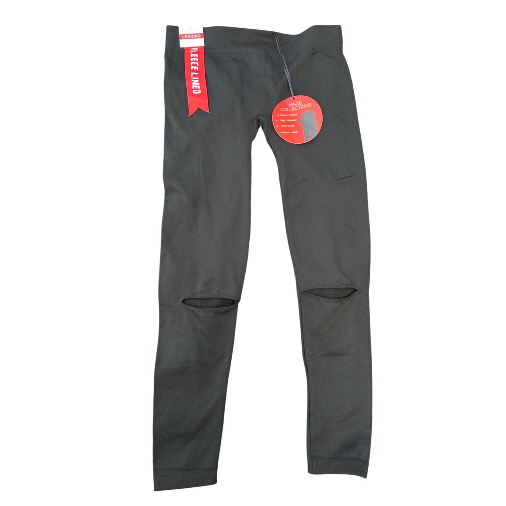 Maze Collections Women's High Waist‎ Fleece Lined Leggings Size L/XL Black NWT